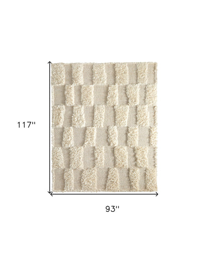 8 x 10 Ivory Wool Geometric Hand Woven Rug