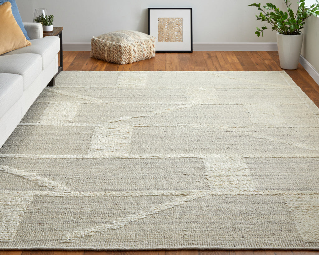 4 x 6 Tan & Ivory Wool Geometric Hand Woven Rug