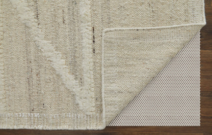 4 x 6 Tan & Ivory Wool Geometric Hand Woven Rug