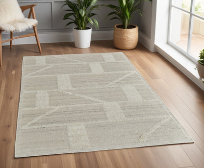 4 x 6 Tan & Ivory Wool Geometric Hand Woven Rug