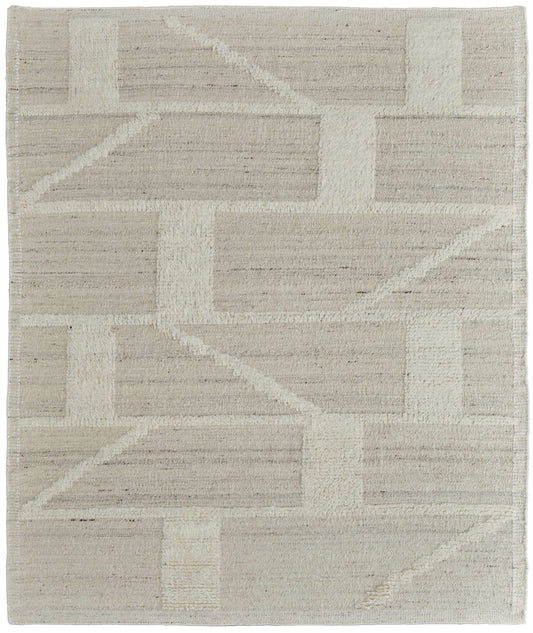 4 x 6 Tan & Ivory Wool Geometric Hand Woven Rug