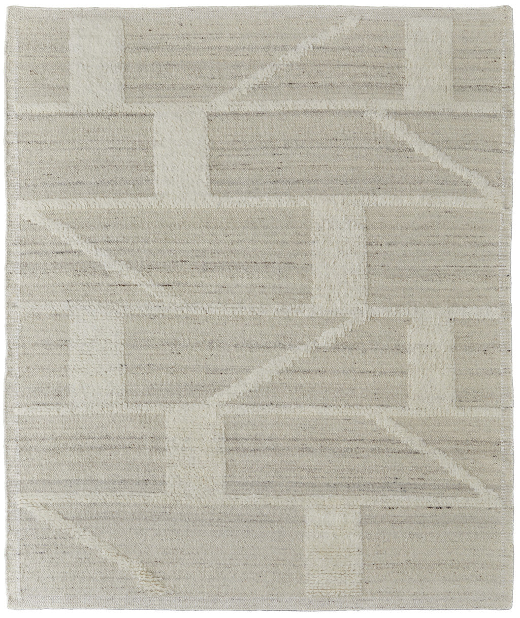 4 x 6 Tan & Ivory Wool Geometric Hand Woven Rug