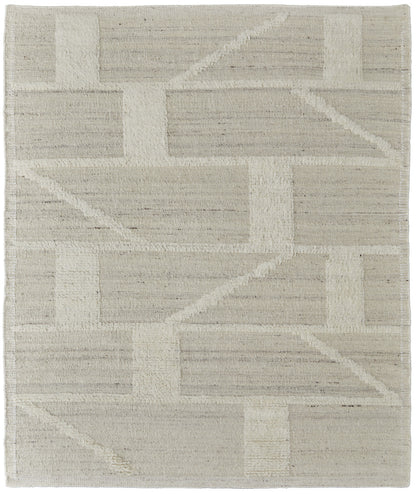 4 x 6 Tan & Ivory Wool Geometric Hand Woven Rug