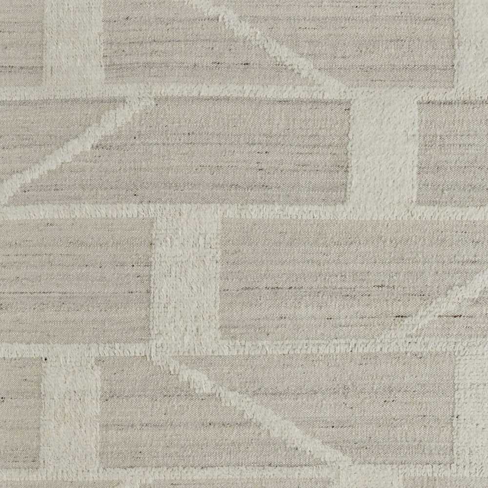 8 x 10 Tan & Ivory Wool Geometric Hand Woven Rug