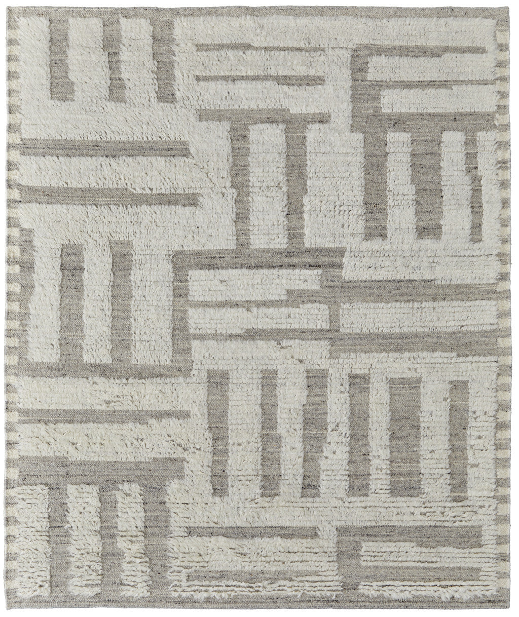 4 x 6 Gray & Ivory Wool Geometric Hand Woven Rug