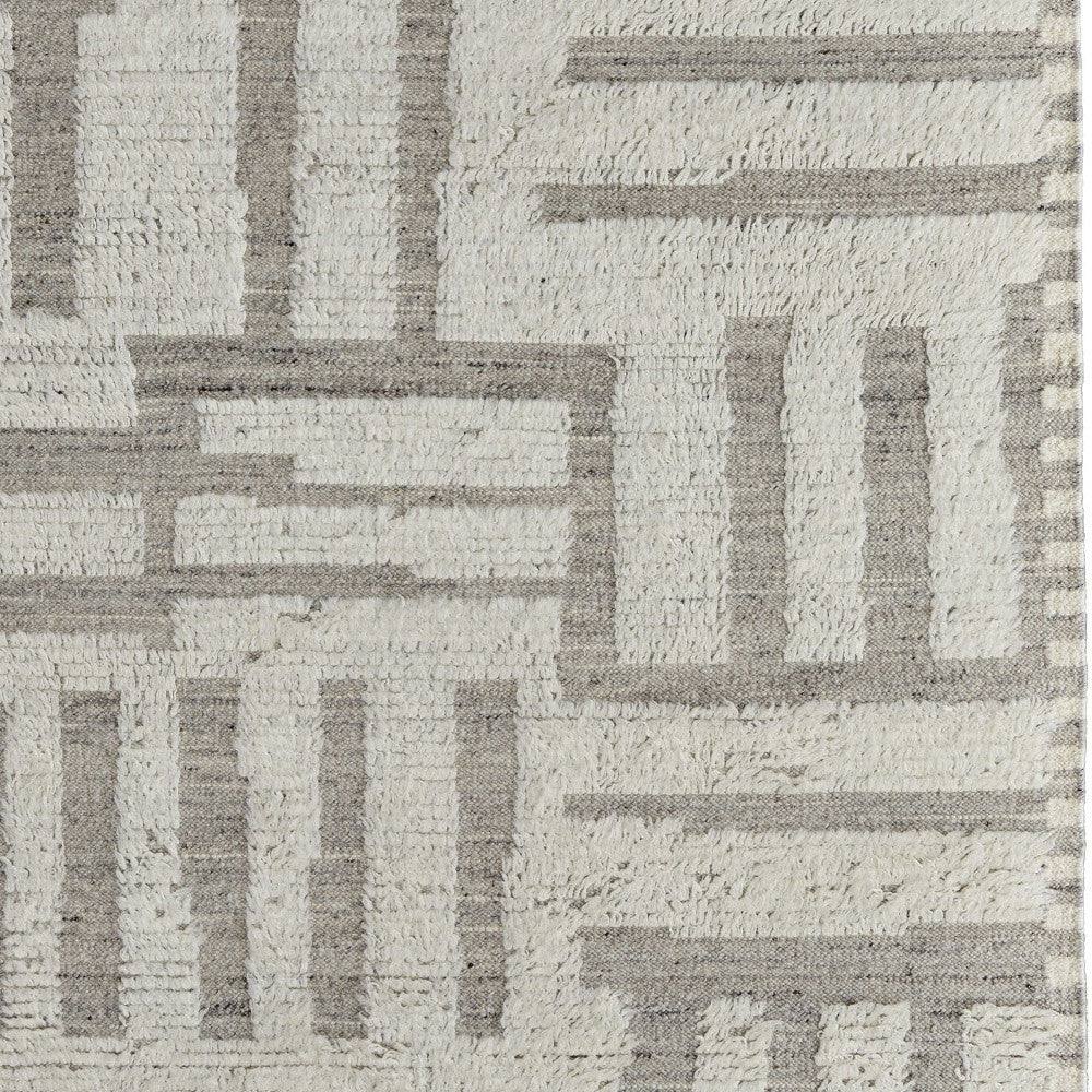 4 x 6 Gray & Ivory Wool Geometric Hand Woven Rug