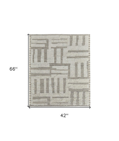 4 x 6 Gray & Ivory Wool Geometric Hand Woven Rug