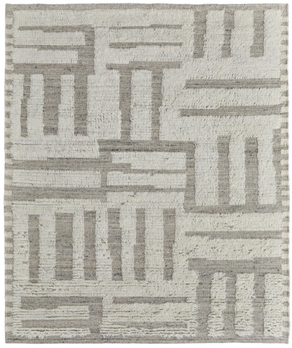4 x 6 Gray & Ivory Wool Geometric Hand Woven Rug