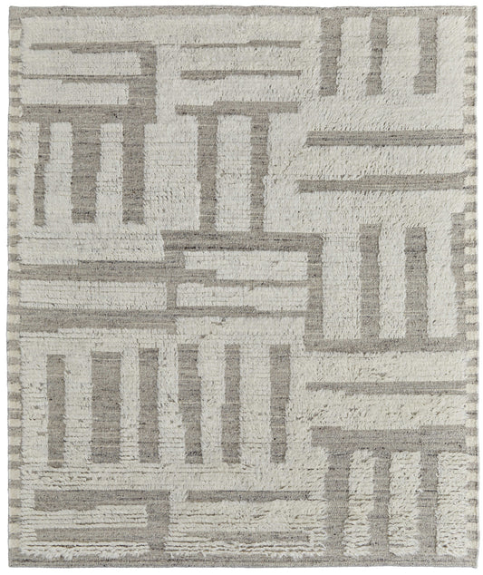 4 x 6 Gray & Ivory Wool Geometric Hand Woven Rug
