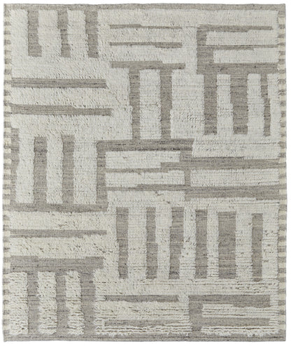 4 x 6 Gray & Ivory Wool Geometric Hand Woven Rug