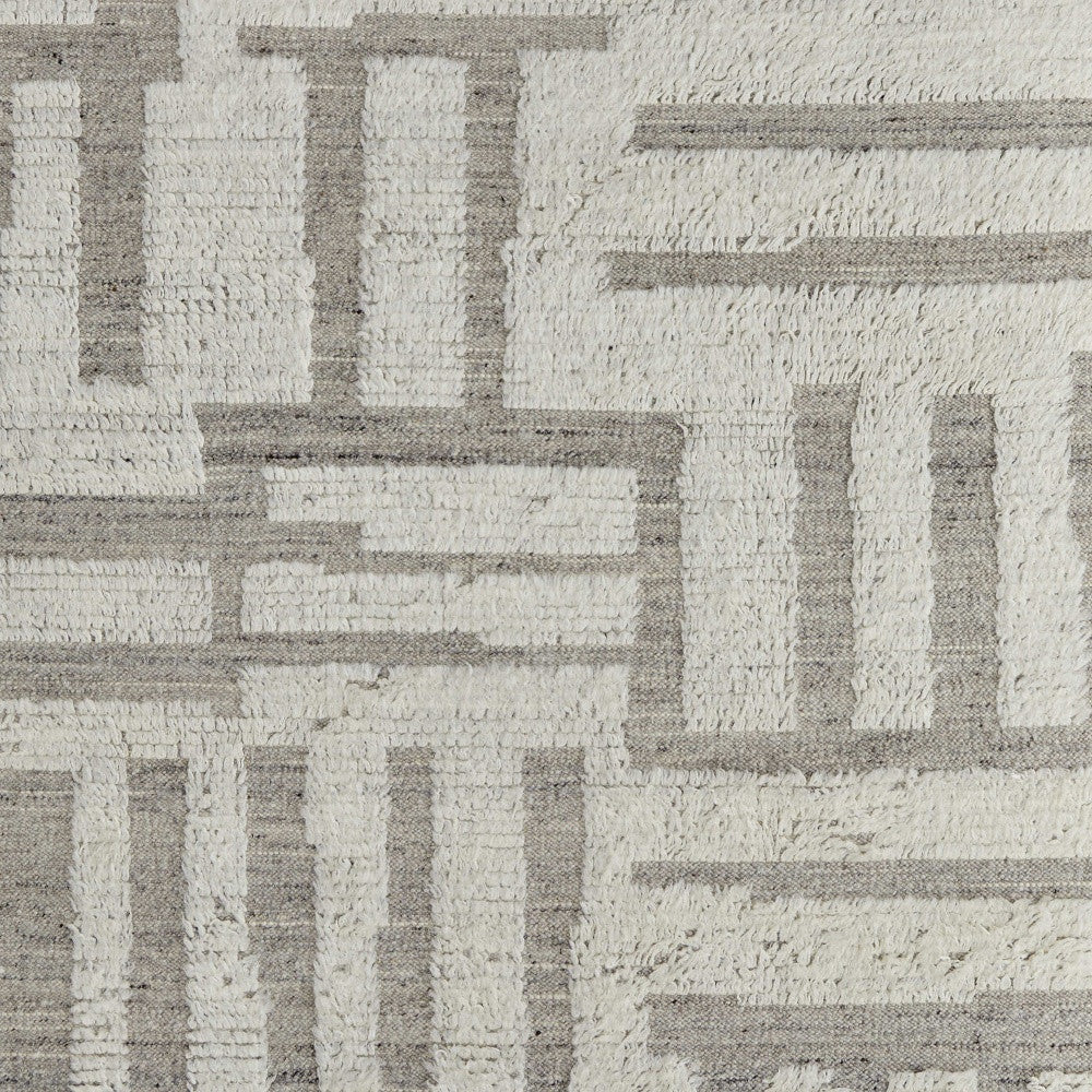 8 x 10 Gray & Ivory Wool Geometric Hand Woven Rug
