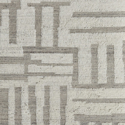 8 x 10 Gray & Ivory Wool Geometric Hand Woven Rug