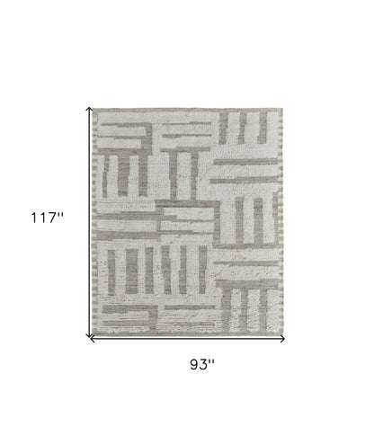 8 x 10 Gray & Ivory Wool Geometric Hand Woven Rug
