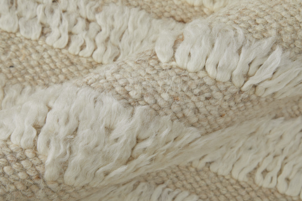 4 x 6 White & Tan Wool Striped Hand Woven Rug
