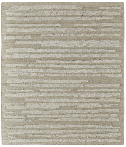 4 x 6 White & Tan Wool Striped Hand Woven Rug