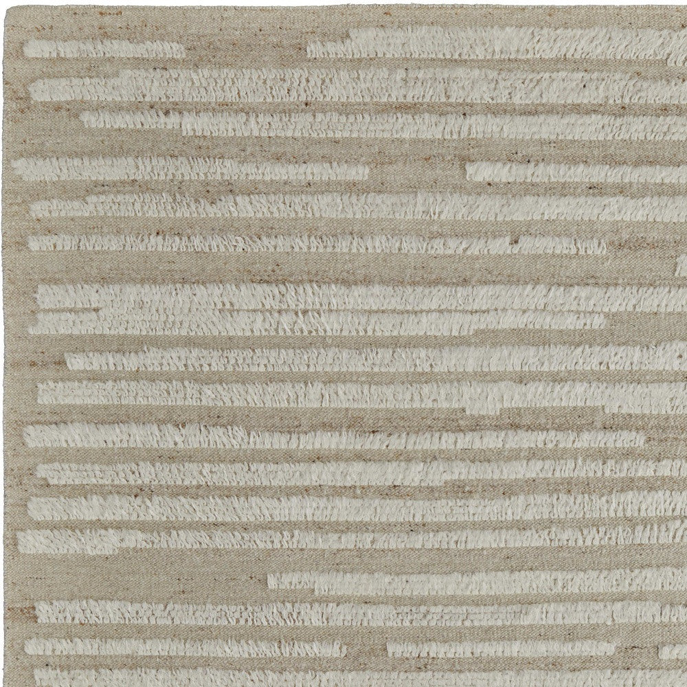 4 x 6 White & Tan Wool Striped Hand Woven Rug