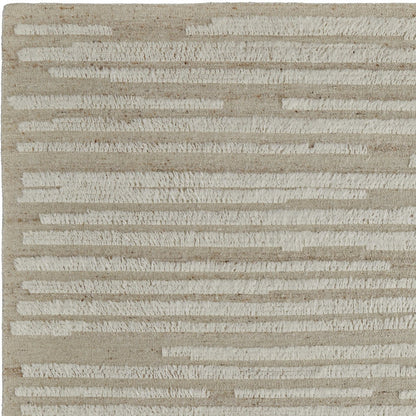 4 x 6 White & Tan Wool Striped Hand Woven Rug
