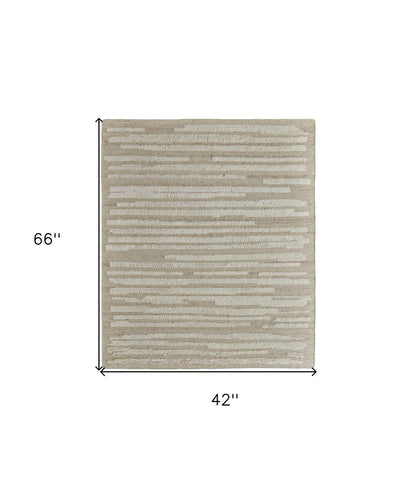 4 x 6 White & Tan Wool Striped Hand Woven Rug