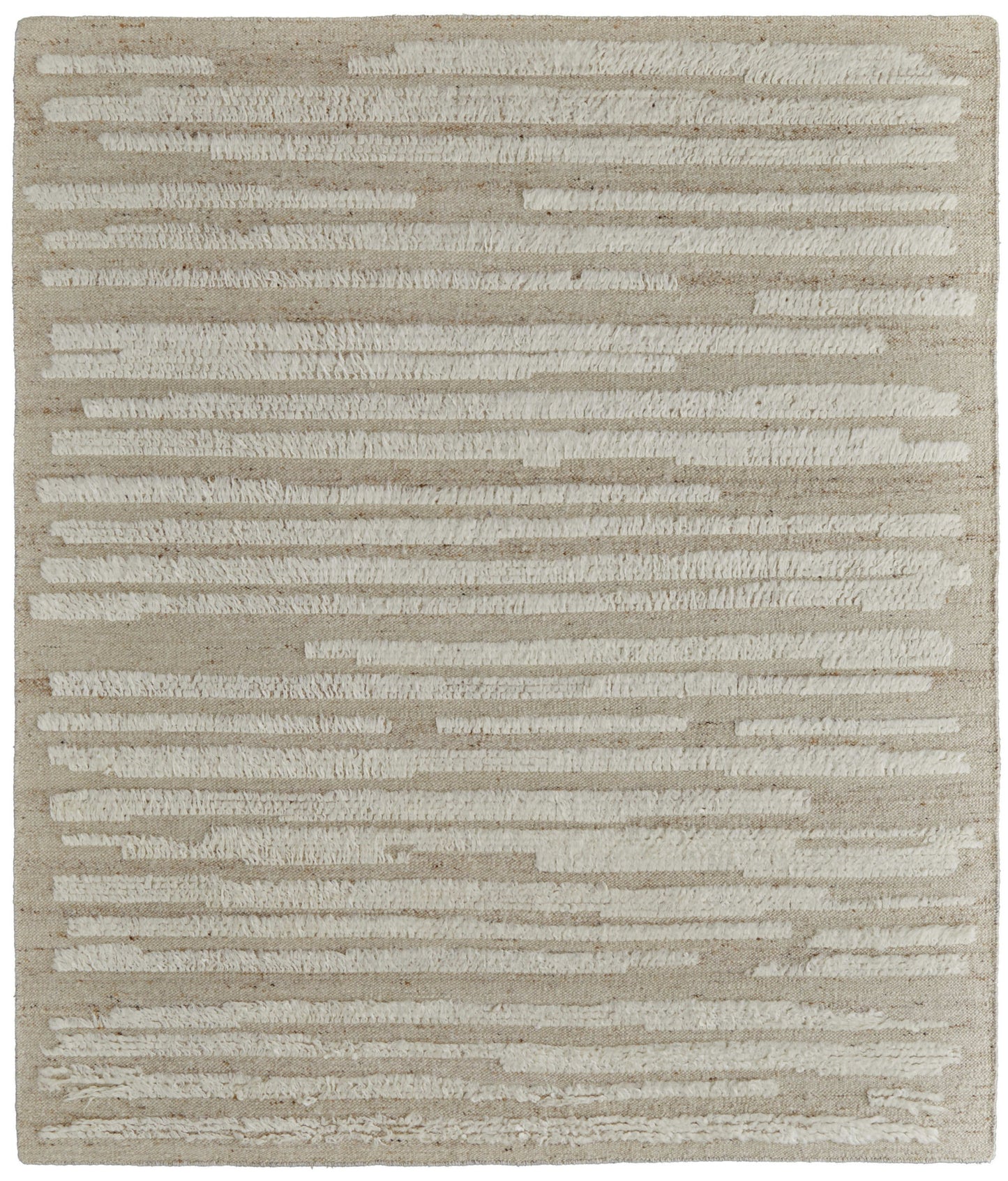 4 x 6 White & Tan Wool Striped Hand Woven Rug