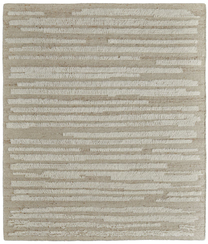 4 x 6 White & Tan Wool Striped Hand Woven Rug