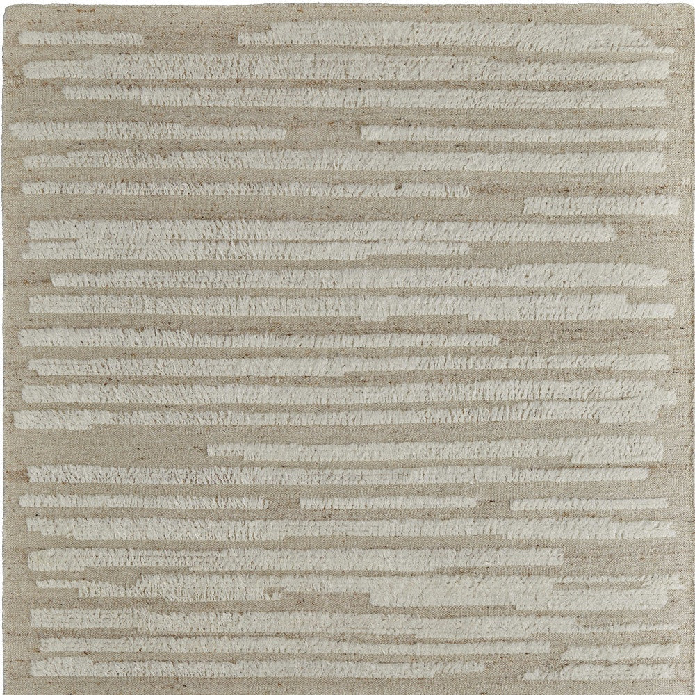 8 x 10 White & Tan Wool Striped Hand Woven Rug