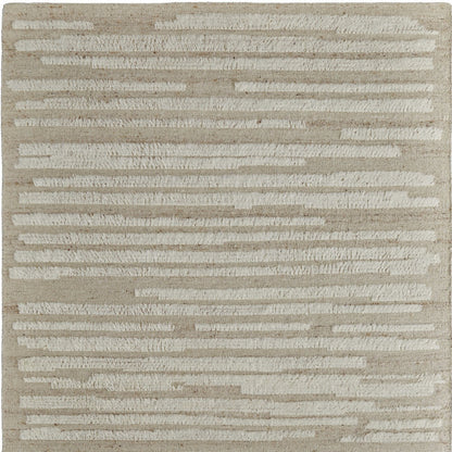 8 x 10 White & Tan Wool Striped Hand Woven Rug