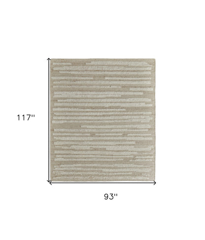 8 x 10 White & Tan Wool Striped Hand Woven Rug