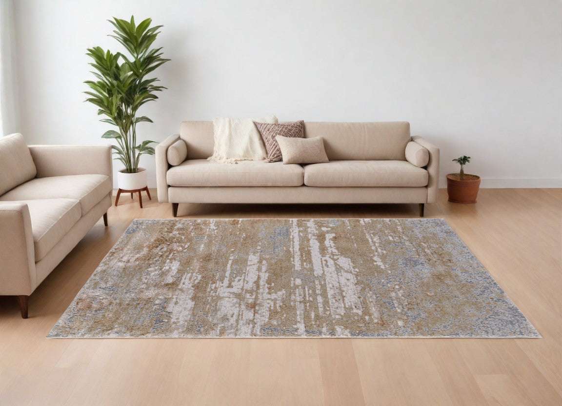 8 x 10 Ivory Tan & Gray Power Loom Rug