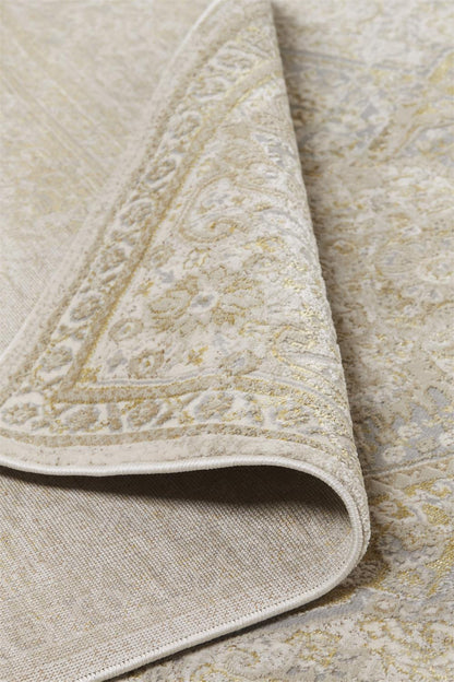 8 x 10 Ivory & Gold Oriental Power Loom Rug