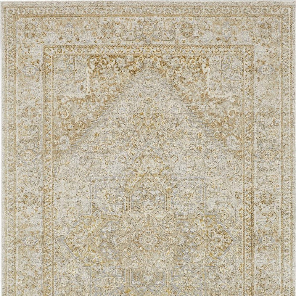 8 x 10 Ivory & Gold Oriental Power Loom Rug
