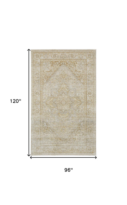 8 x 10 Ivory & Gold Oriental Power Loom Rug