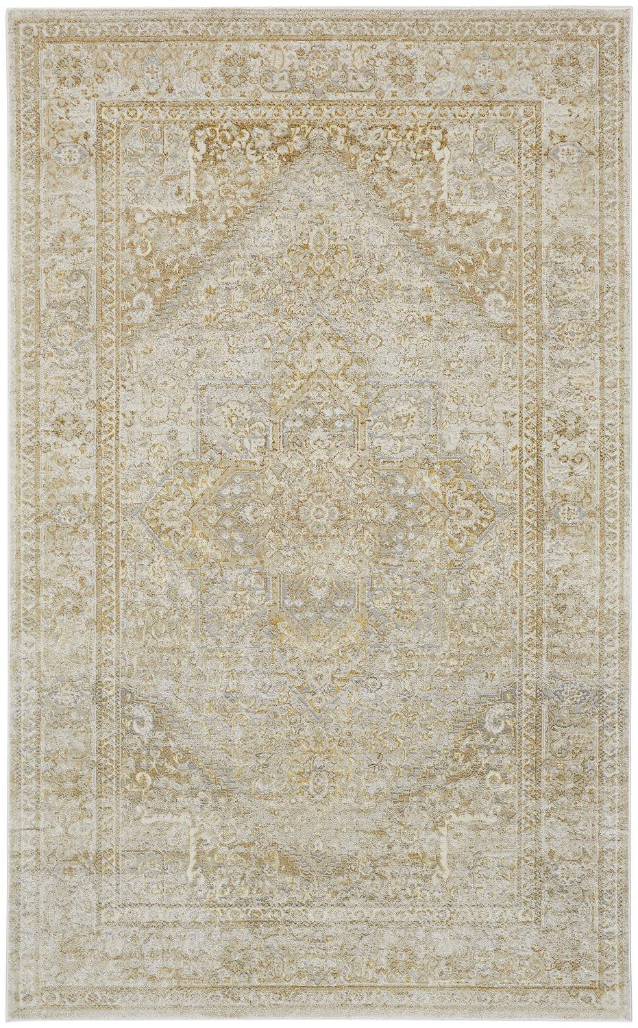 8 x 10 Ivory & Gold Oriental Power Loom Rug