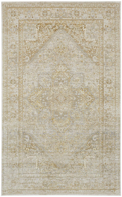 8 x 10 Ivory & Gold Oriental Power Loom Rug