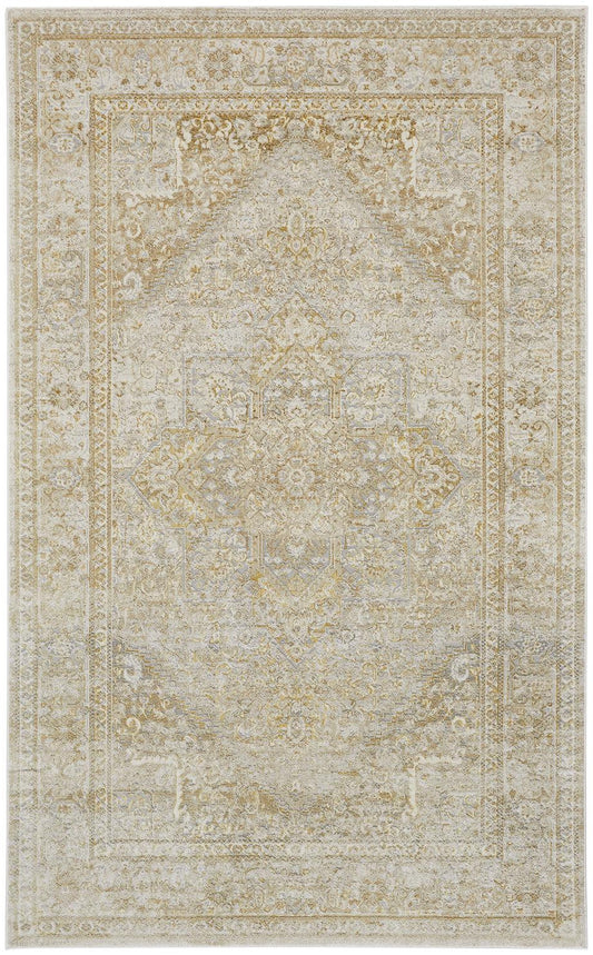 8 x 10 Ivory & Gold Oriental Power Loom Rug