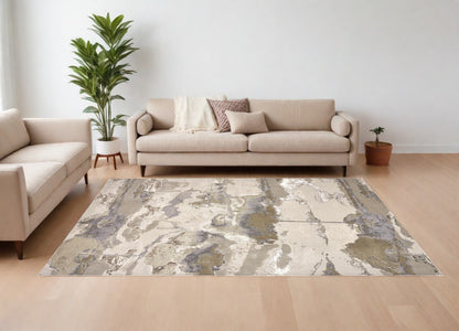 8 x 10 Ivory Brown & Gray Power Loom Rug