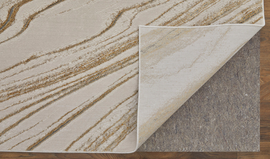 10 x 13 Ivory Brown & Gold Power Loom Rug