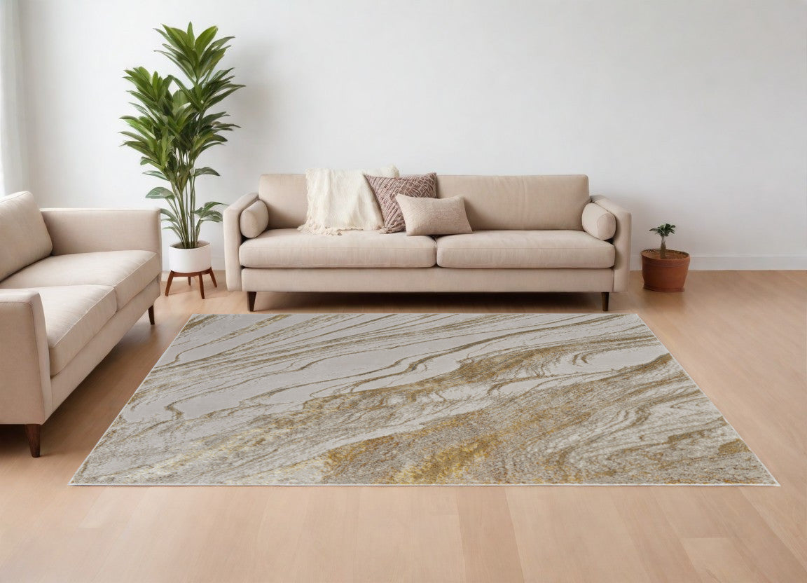 10 x 13 Ivory Brown & Gold Power Loom Rug