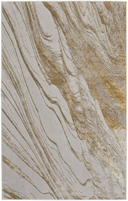10 x 13 Ivory Brown & Gold Power Loom Rug