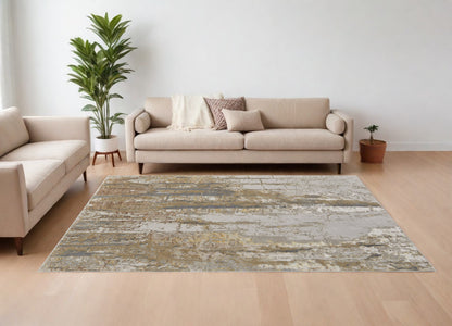 10 x 13 Ivory Gray & Brown Power Loom Rug