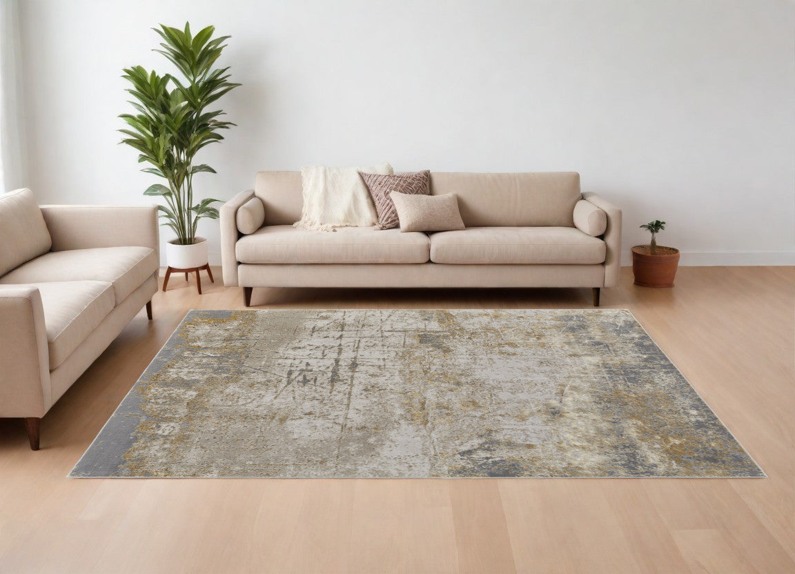 10 x 13 Ivory Gray & Brown Power Loom Rug