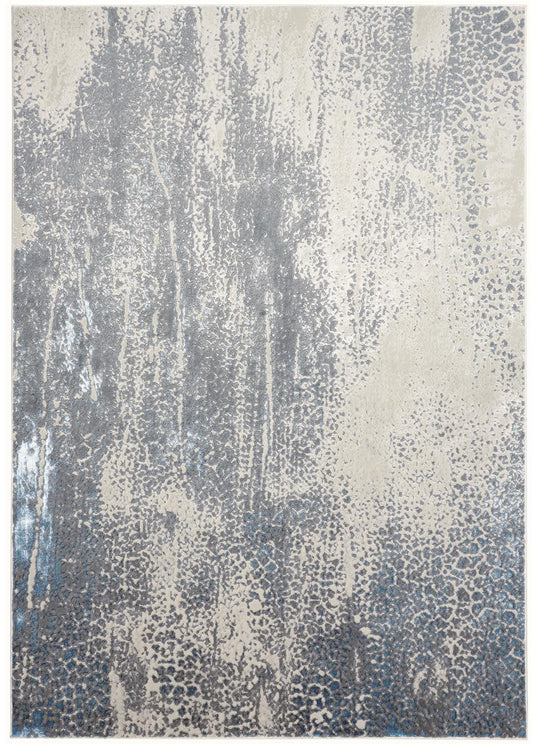 8 x 10 Ivory Gray & Blue Power Loom Rug