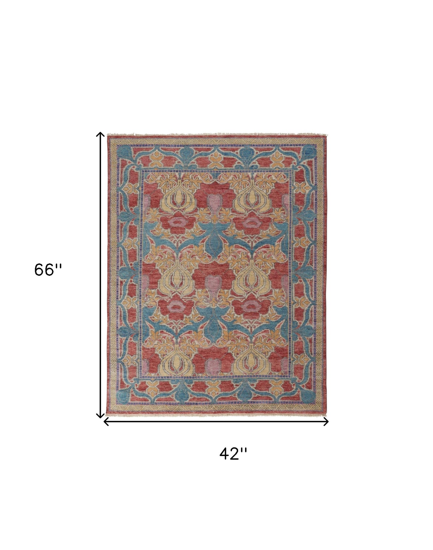 4 x 6 Blue Red & Yellow Wool Oriental Hand Knotted Rug