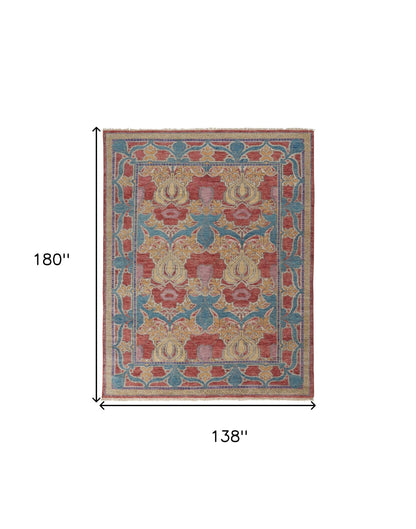 12 x 15 Blue Red & Yellow Wool Oriental Hand Knotted Rug