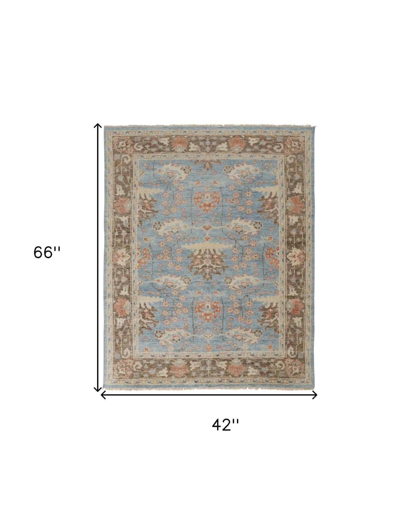 4 x 6 Brown & Blue Wool Oriental Hand Knotted Rug
