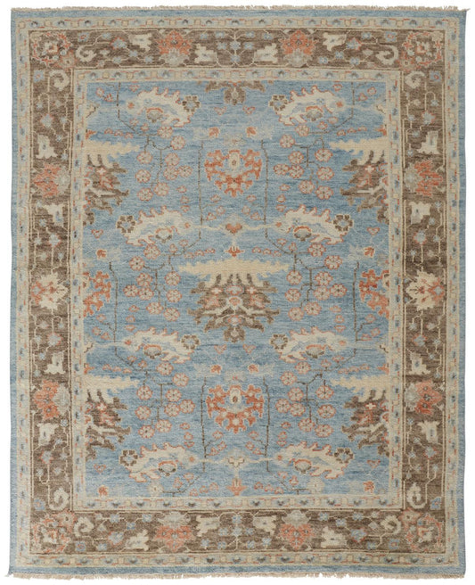 4 x 6 Brown & Blue Wool Oriental Hand Knotted Rug