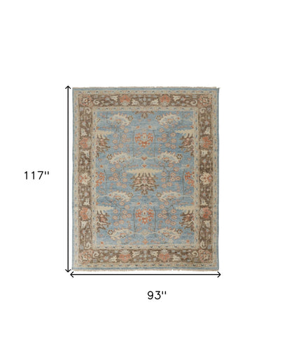 8 x 10 Brown & Blue Wool Oriental Hand Knotted Rug