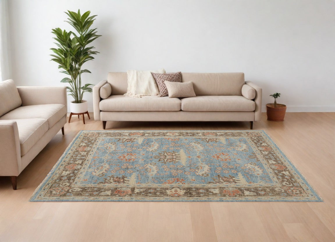 12 x 15 Brown & Blue Wool Oriental Hand Knotted Rug