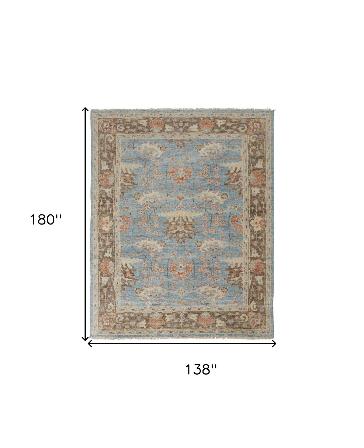 12 x 15 Brown & Blue Wool Oriental Hand Knotted Rug