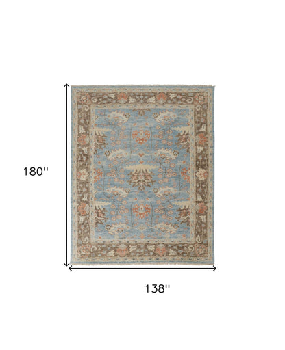 12 x 15 Brown & Blue Wool Oriental Hand Knotted Rug