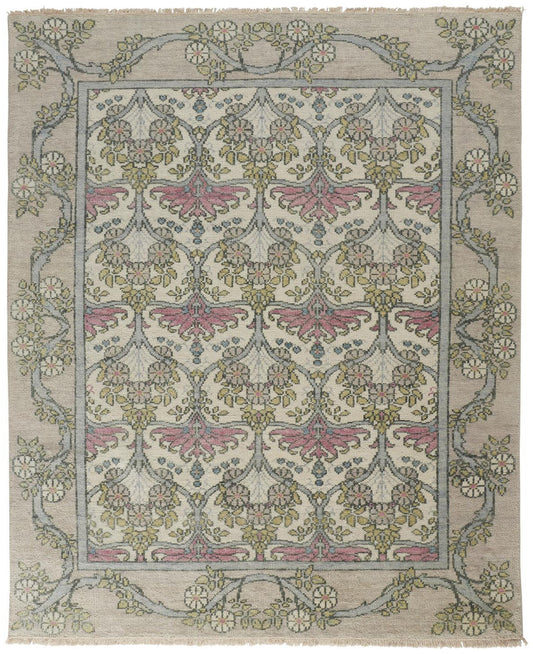 4 x 6 Ivory Gray & Pink Wool Floral Hand Knotted Rug